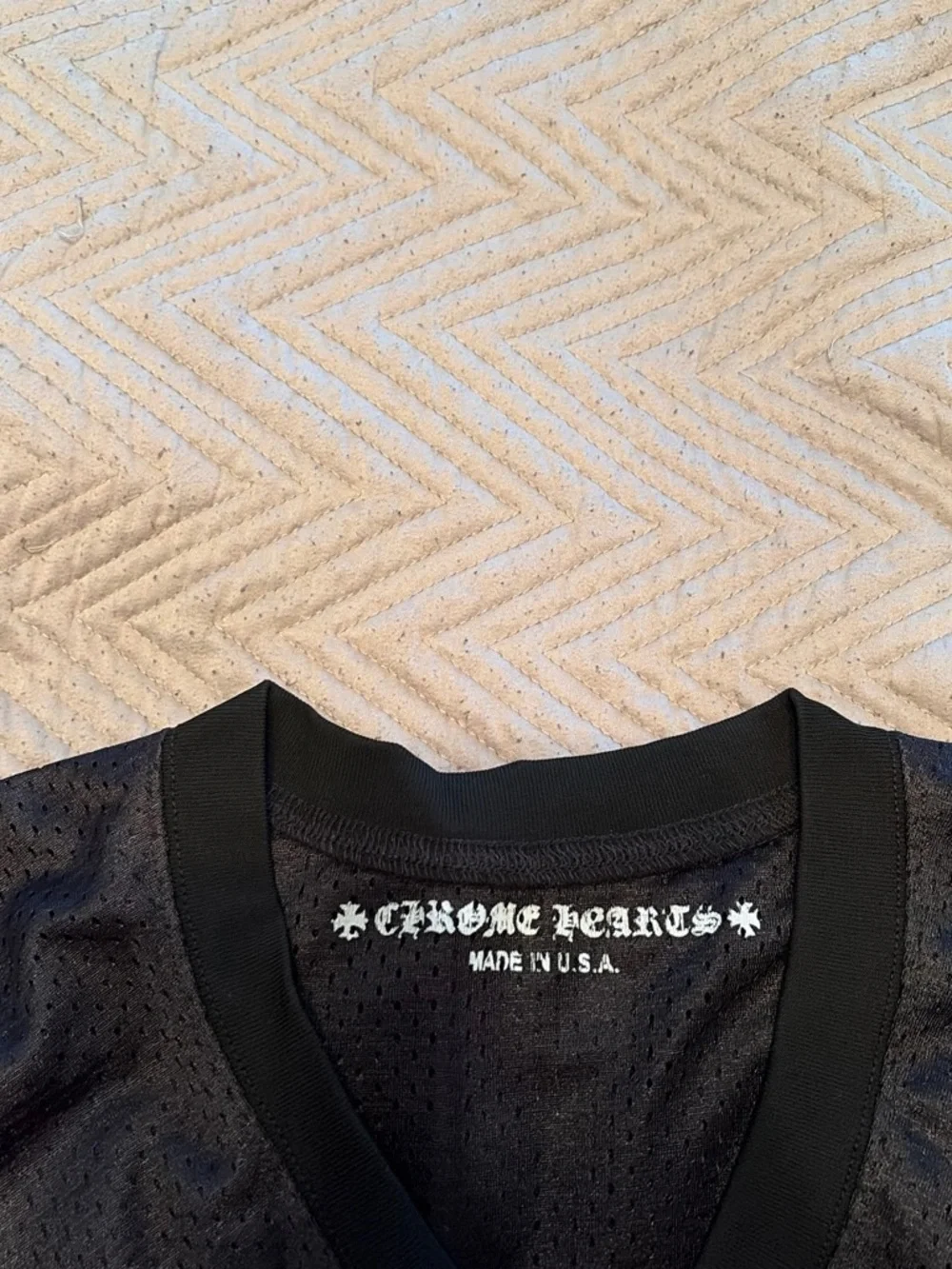 Chrome Hearts Black Jersey with White Gothic Logo and Sleeve Scrolls
